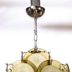 Modernist Pagoda Style Disc Chandelier in Chrome Hand Blown Murano Topaz Glass - 2366014