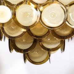 Modernist Pagoda Style Disc Chandelier in Chrome Hand Blown Murano Topaz Glass - 2366027