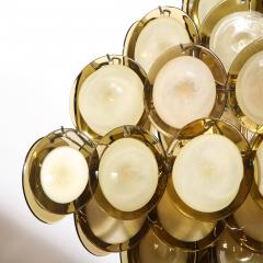 Modernist Pagoda Style Disc Chandelier in Chrome Hand Blown Murano Topaz Glass - 2366029