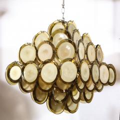 Modernist Pagoda Style Disc Chandelier in Chrome Hand Blown Murano Topaz Glass - 2366034