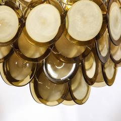 Modernist Pagoda Style Disc Chandelier in Chrome Hand Blown Murano Topaz Glass - 2366035