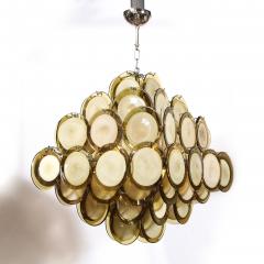 Modernist Pagoda Style Disc Chandelier in Chrome Hand Blown Murano Topaz Glass - 2366058