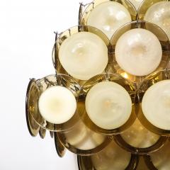 Modernist Pagoda Style Disc Chandelier in Chrome Hand Blown Murano Topaz Glass - 2366074