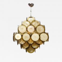 Modernist Pagoda Style Disc Chandelier in Chrome Hand Blown Murano Topaz Glass - 2370398