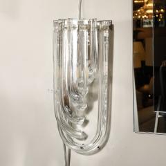 Modernist Pair of Hand Blown Translucent Murano Glass Ribbon Sconces - 3801996