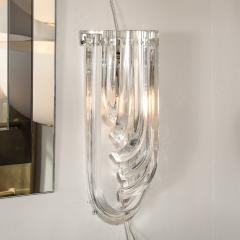 Modernist Pair of Hand Blown Translucent Murano Glass Ribbon Sconces - 3801997