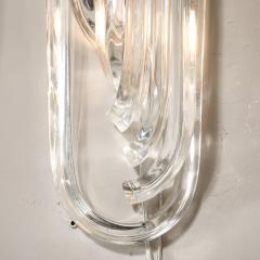 Modernist Pair of Hand Blown Translucent Murano Glass Ribbon Sconces - 3802079