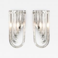 Modernist Pair of Hand Blown Translucent Murano Glass Ribbon Sconces - 3805144