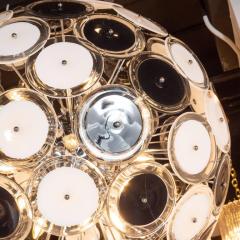 Modernist Polished Chrome Chandelier with Handblown Murano Black and White Discs - 1560673