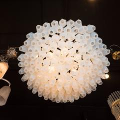 Modernist Polished Chrome Opalescent Glass Polyhedral Chandelier - 1560875