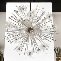 Modernist Polished Nickel Faceted Rock Crystal Chandelier with Quartz Obelisks - 2431358