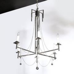 Modernist Polished Nickel Six Arm Chandelier w Chain Spherical Detailing - 4490114