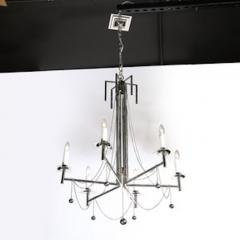 Modernist Polished Nickel Six Arm Chandelier w Chain Spherical Detailing - 4490115