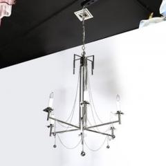 Modernist Polished Nickel Six Arm Chandelier w Chain Spherical Detailing - 4490117