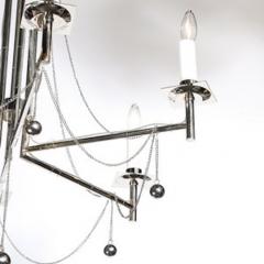Modernist Polished Nickel Six Arm Chandelier w Chain Spherical Detailing - 4490118