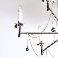 Modernist Polished Nickel Six Arm Chandelier w Chain Spherical Detailing - 4490119