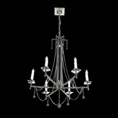 Modernist Polished Nickel Six Arm Chandelier w Chain Spherical Detailing - 4490120