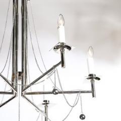 Modernist Polished Nickel Six Arm Chandelier w Chain Spherical Detailing - 4490121