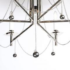 Modernist Polished Nickel Six Arm Chandelier w Chain Spherical Detailing - 4490124