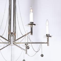 Modernist Polished Nickel Six Arm Chandelier with Chain and Spherical Details - 2143688