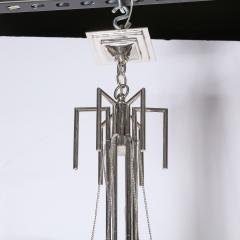 Modernist Polished Nickel Six Arm Chandelier with Chain and Spherical Details - 2143689