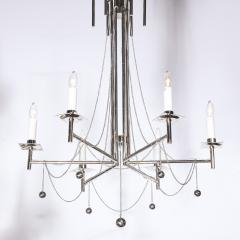 Modernist Polished Nickel Six Arm Chandelier with Chain and Spherical Details - 2143699