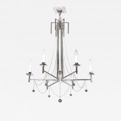 Modernist Polished Nickel Six Arm Chandelier with Chain and Spherical Details - 2145063