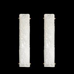 Modernist Rectangular Hand Blown Murano Mottled Glass Sconces W Brass Fittings - 4075681