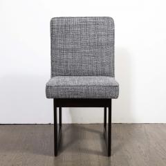 Modernist Rectilinear Ebonized Walnut and Textural Gray Woven Fabric Side Chair - 1648613