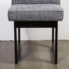 Modernist Rectilinear Ebonized Walnut and Textural Gray Woven Fabric Side Chair - 1648618