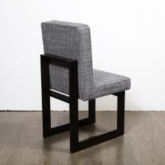 Modernist Rectilinear Ebonized Walnut and Textural Gray Woven Fabric Side Chair - 1648664