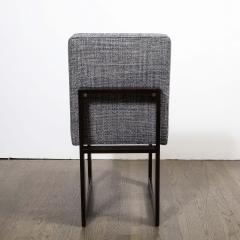 Modernist Rectilinear Ebonized Walnut and Textural Gray Woven Fabric Side Chair - 1648665