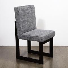 Modernist Rectilinear Ebonized Walnut and Textural Gray Woven Fabric Side Chair - 1648671