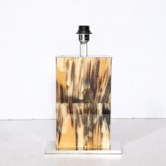 Modernist Rectilinear Table Lamps in Paneled Horn and Polished Nickel - 4231343