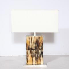 Modernist Rectilinear Table Lamps in Paneled Horn and Polished Nickel - 4231353