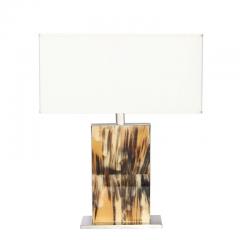 Modernist Rectilinear Table Lamps in Paneled Horn and Polished Nickel - 4231359