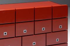 Modernist Red Lacquer Architectural Sideboard Italy 1980s - 4593928
