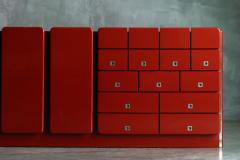 Modernist Red Lacquer Architectural Sideboard Italy 1980s - 4593979