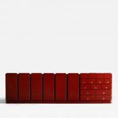 Modernist Red Lacquer Architectural Sideboard Italy 1980s - 4594761