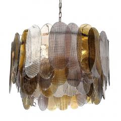 Modernist Round 3 Tier Hand Blown Murano Glass Chandelier W Oval Reeded Shades - 4141967