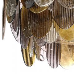 Modernist Round 3 Tier Hand Blown Murano Glass Chandelier W Oval Reeded Shades - 4141968