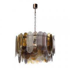 Modernist Round 3 Tier Hand Blown Murano Glass Chandelier W Oval Reeded Shades - 4141995