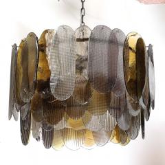 Modernist Round 3 Tier Hand Blown Murano Glass Chandelier W Oval Reeded Shades - 4142002