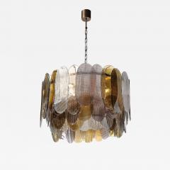 Modernist Round 3 Tier Hand Blown Murano Glass Chandelier W Oval Reeded Shades - 4143389