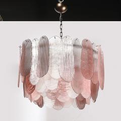 Modernist Round 3 Tier Hand Blown Murano Glass Chandelier w Oval Reeded Shades - 4792617