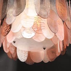 Modernist Round 3 Tier Hand Blown Murano Glass Chandelier w Oval Reeded Shades - 4792627