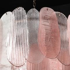 Modernist Round 3 Tier Hand Blown Murano Glass Chandelier w Oval Reeded Shades - 4792634