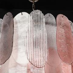 Modernist Round 3 Tier Hand Blown Murano Glass Chandelier w Oval Reeded Shades - 4792639