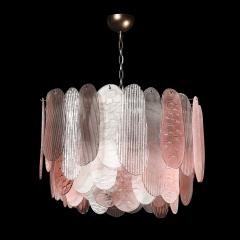 Modernist Round 3 Tier Hand Blown Murano Glass Chandelier w Oval Reeded Shades - 4792690