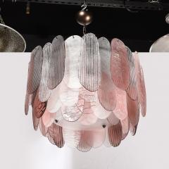 Modernist Round 3 Tier Hand Blown Murano Glass Chandelier w Oval Reeded Shades - 4792692
